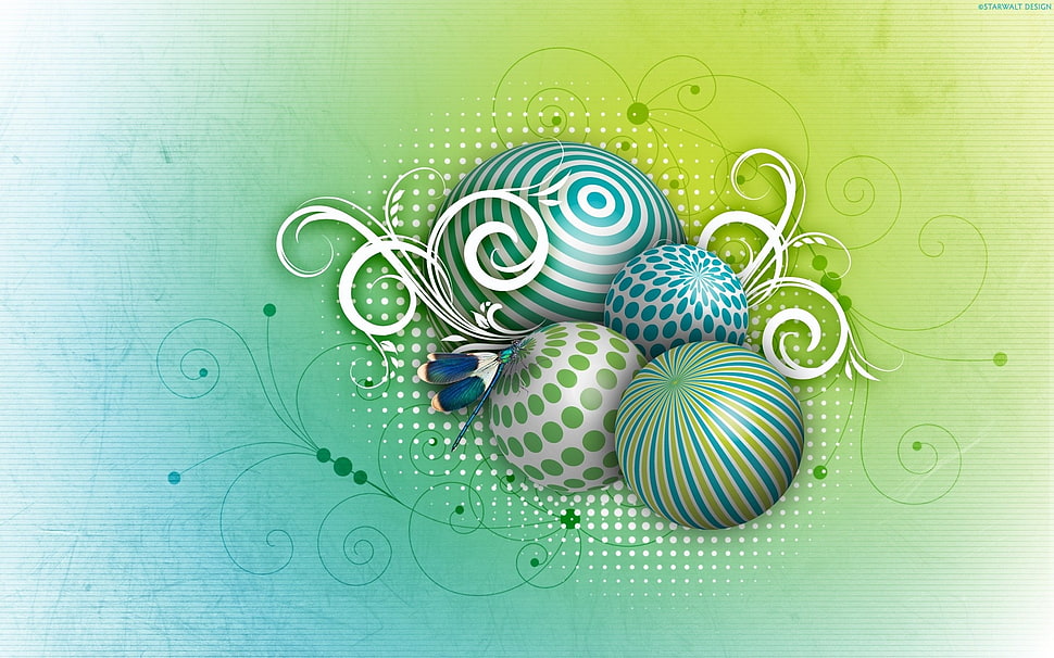 four assorted colors of bauble illustration HD wallpaper